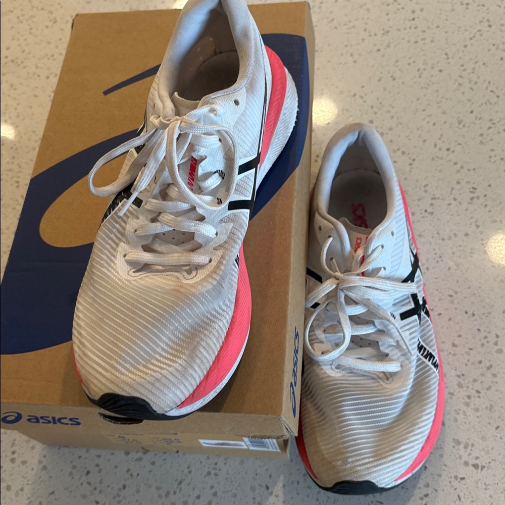 Asics White and Pink Magic Speed 3